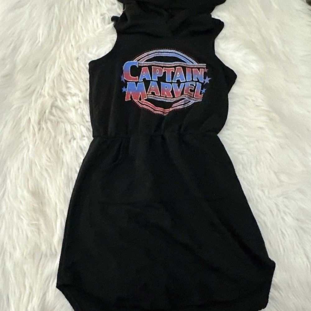 Marvel Girls Black Hooded Sleeveless Dress Captain Marvel M 7/8
